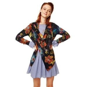 Desigual Black Cowl Neck Sweater with Metallic Shimmer Gems and Zipper Details M